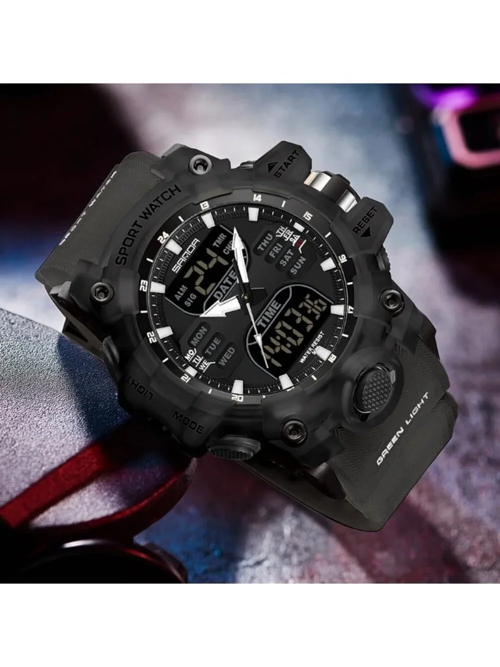 Men Black Grey Analog Quartz S-Shock Waterproof Outdoor Sports LED Digital Watch